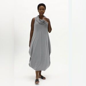 Sympli Gray Sz 12 Long Sleeveless Cowl Neck Dress Pockets Bubble Hem Lagenlook
